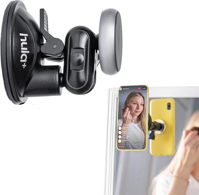 hula+ Magnet Phone Holder Reusable Stand, Portable Mount for Shower Mirror Kitchen Window & Bathroom Compatible with All Phones, Ideal for Content, TikTok, Instagram, Movies & Music