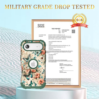Hocase for iPhone Air Case 6.5", Heavy Duty Shockproof Protection Soft Silicone Rubber+Hard Plastic Bumpers Hybrid Protective Case for iPhone Air 2025 - Teal Green Butterflies