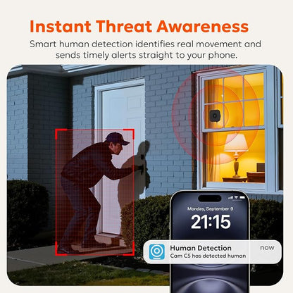 owltron Window Camera 3MP, 5G & 2.4GHz WiFi Indoor Cameras for Home Security with Al Color Night Vision, Human/Motion Detection, Anti-Glare, 24/7 Recording, Real-Time Alerts, Easy & Quick Install