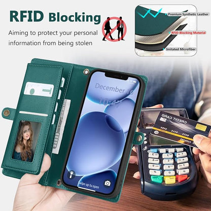 Wallet Case for iPhone 12 Pro Max with Card Holder/Crossbody Wallet/Strap| RFID Blocking | Magnetic | Kickstand | Detachable | PU Leather Phone Case for iPhone 12 Pro Max,6.7 in,Green