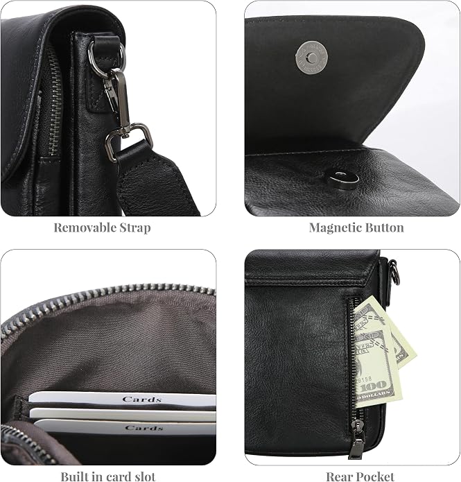 HESHE Leather Small Crossbody Bags for Women RFID Blocking Cell Phone Purse Anti-Theft Travel Bag with wide Straps