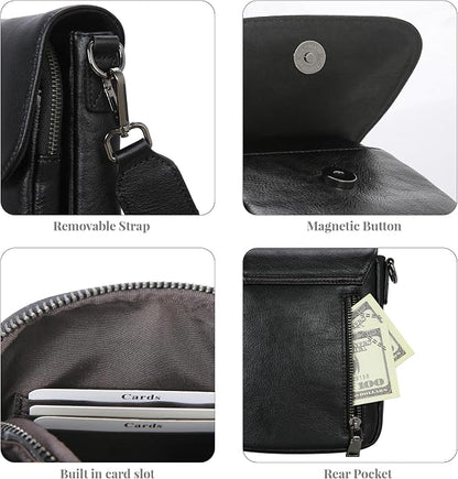 HESHE Leather Small Crossbody Bags for Women RFID Blocking Cell Phone Purse Anti-Theft Travel Bag with wide Straps