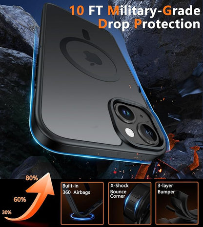 FNTCASE for iPhone 15 Plus Case: for iPhone 14 Plus Case Translucent Matte Military Grade Protective Phone Cover - Slim Anti-Slip Durable Shockproof Drop Protection Cases - Black