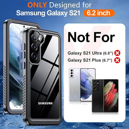 Hualele for Samsung Galaxy S21 Waterproof Case, Built-in Lens & Screen Protector[Full Body Shockproof][14 FT Military Drop Proof][Dustproof][IP68 Underwater] Case for S21 5G 6.2”-Black