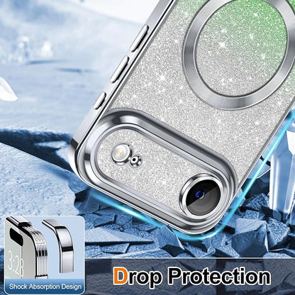 Hython for iPhone Air Case Glitter Clear Magnetic Phone Cases [Compatible with MagSafe] Full Camera Lens Protector Sparkle Luxury Plating Slim Shockproof Protective Cover Women, Gradient Silver