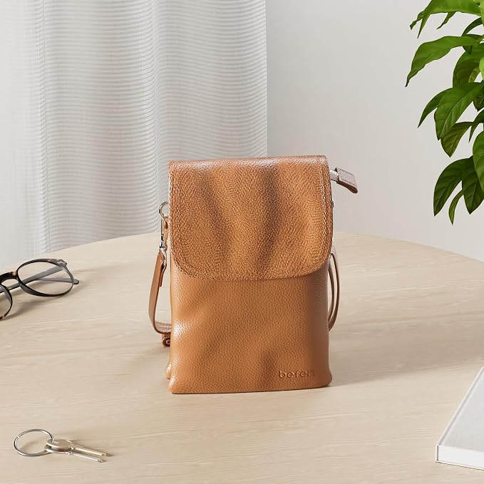 befen Genuine Leather Small Crossbody Bags for Women Cell Phone Bag Cross Body Purses,Silver Zipper