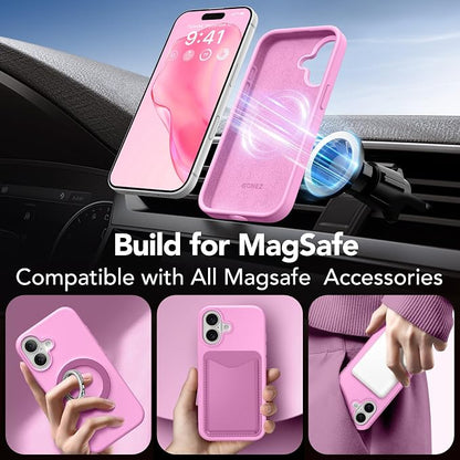 GONEZ Magnetic for iPhone 16 Case, Compatible with MagSafe, [Screen Protector + Camera Lens Protector], Liquid Silicone Shockproof Protective Phone Case for iPhone 16 6.1", Cherry Blossom