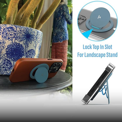 Tango Ultra Thin Grip for MagSafe: One Hand Open, Stand, 10x Expandable, Space Grade Steel, Removable for Wireless Charging. Half The Thickness, Twice The Fidget - Grey Blue