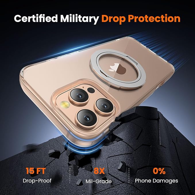 3 in 1 for iPhone 16 Pro Case Clear with Stand,Not Yellowing,Flexible Stable Stand,Kickstand,fits MagSafe,Military-Grade Protection Phone case for iPhone 16 pro Clear - Ring Holder