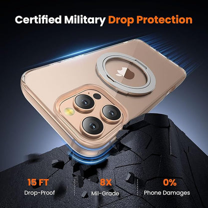 3 in 1 for iPhone 16 Pro Case Clear with Stand,Not Yellowing,Flexible Stable Stand,Kickstand,fits MagSafe,Military-Grade Protection Phone case for iPhone 16 pro Clear - Ring Holder