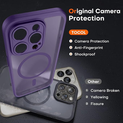 TOCOL for Phone 15 Pro Case, Compatible with Magsafe Charger, Full Camera Protection, Drop Protection, Translucent Matte Phone Case for iPhone 15 Pro 6.1 inch (Midnight Purple)
