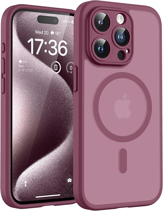 TOCOL for Phone 15 Pro Case, Compatible with Magsafe Charger, Full Camera Protection, Drop Protection, Translucent Matte Phone Case for iPhone 15 Pro 6.1 inch (Plum)