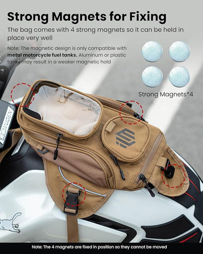 ILM Motorcycle Tank Bag Magnetic 4 Straps Reinforced Fastening Waterproof Touch Screen Phone Pouch Motorbike BT01