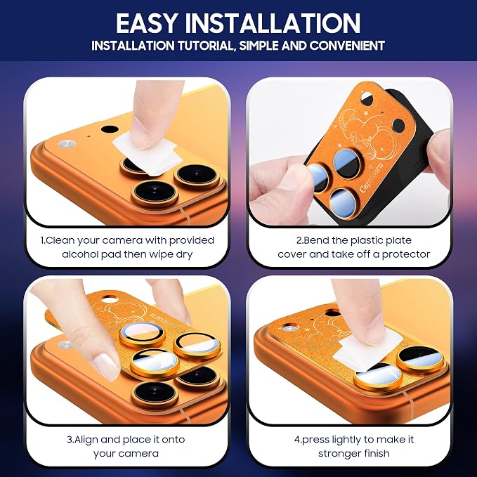 2 Pack Camera Lens Protector for iPhone 17 Pro Max,Capricorn Pattern, AR 360-Degree Protection,Drop Protection,Anti Scratch Full-Coverage,Camera Transmfttance HD,Easy Installation, Orange