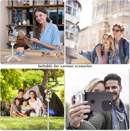 Mini Selfie Stick Tripod, 41.5cm Extendable Grip Phone Tripod with Detachable Remote Pocket Size, 4-in-1 Mini Phone Grip, 10m Wireless Shutter, Vlog Livestreaming Photography （White）