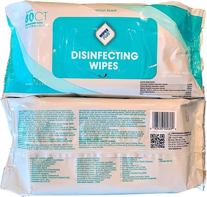 WipesPlus Disinfecting Wipes - Industrial Strength Sanitizing Wipes - Pack of 80 Disinfectant Wipes - Made in the USA