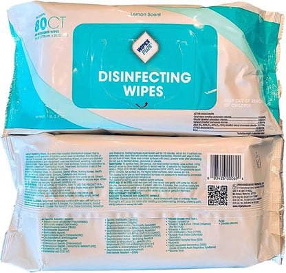 WipesPlus Disinfecting Wipes - Industrial Strength Sanitizing Wipes - Pack of 80 Disinfectant Wipes - Made in the USA