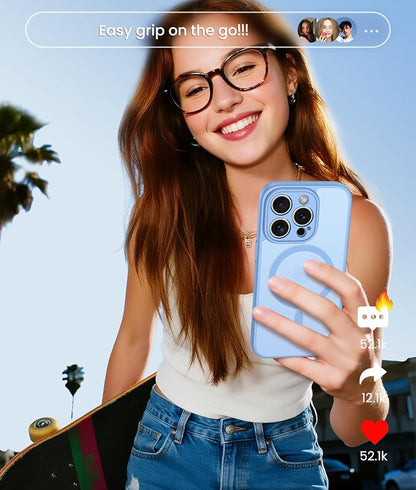 FNTCASE for iPhone 14 Pro Case: [Compatible with Magsafe] Translucent Matte Cases with [Full Camera Protection] [Screen Protector] Military Grade Shockproof Protective Phone Cover - Light Blue
