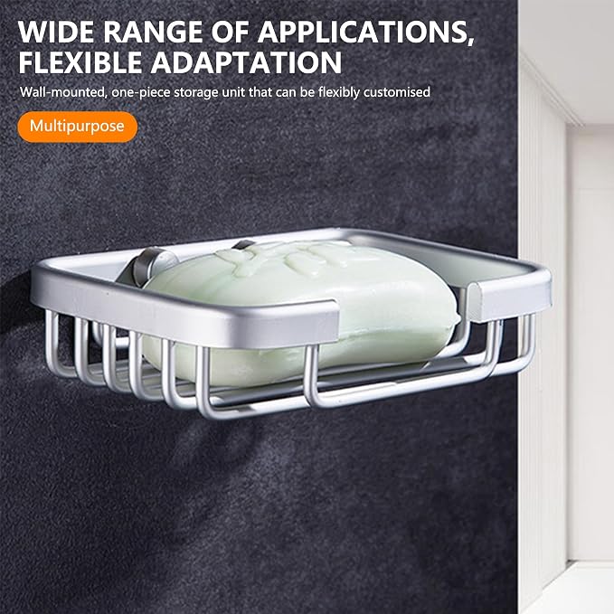 Wall Mounted Soap Dish, Bath Soap Dish for Shower, Aluminium Wall Mounted Bar Soap Holder for Bathroom Kitchen-Silver 2pcs