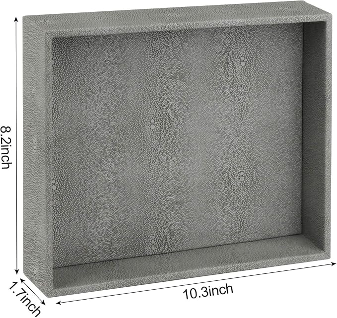 HofferRuffer Decorative Desktop Organizer Tray, Bathroom Vanity Tray, Storage Jewelry Perfume Dresser Tray, Catchall Tray for Change Coin Key, 10.2 x 8.4 x 1.8 inches (Dark Grey Faux Leather Shagreen)