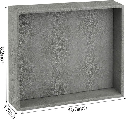 HofferRuffer Decorative Desktop Organizer Tray, Bathroom Vanity Tray, Storage Jewelry Perfume Dresser Tray, Catchall Tray for Change Coin Key, 10.2 x 8.4 x 1.8 inches (Dark Grey Faux Leather Shagreen)