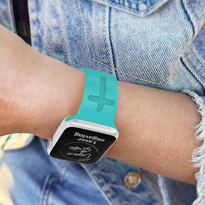 Faith Over Fear Watch Band compatible with Apple Watch Laser Engraved iWatch Band Silicone 38mm 40mm 41mm 42mm 44mm 45mm 49mm Strap Jesus Psalm Christian God (38/40/41/42mm M/L, Lake Blue)