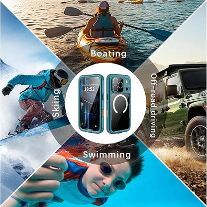 GOLDJU 2025 New Magnetic for iPhone 17 Pro Case-Waterproof, Built-in Screen & Camera Protector-IP68 Underwater Full Body 16FT Military Dropproof Shockproof Case for 17 Pro 6.3''- Blue