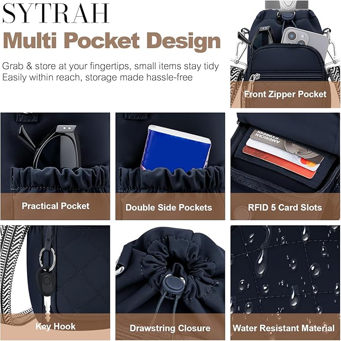 SYTRAH Water Bottle Carrier Bag with Strap, Water Bottle Purse with Phone Pocket 40oz for Walking Hiking