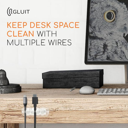 GLUIT Cord Organizer for Desk, Cable Holder for Nightstand, Charger Organizer, Adhesive Desktop Wire Clips, Multislot Cable Management, Table Organizer Accessories - 5 Pack, 15 Slots, Transparent