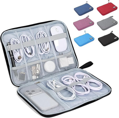 Large Slim Cable Organizer Travel Case, Single-Layer Electronic Accessories Pouch for Chargers, Cords, Power Bank, Mouse and SD Cards, 12.6 x 9.45 x 1.57 Inches