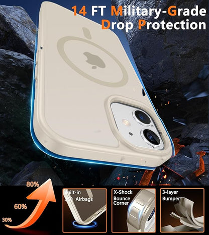 FNTCASE for iPhone 12 Phone Case: for iPhone 12 Pro Magnetic Matte Textured Military Grade Drop Protection Translucent Cell Cover - Slim Durable Shockproof Protective Bumper