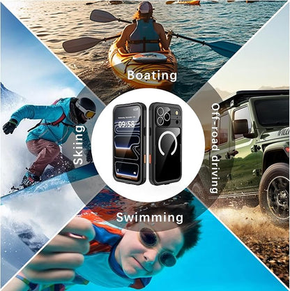 GOLDJU 2025 New Magnetic for iPhone 17 Pro Max Case-Waterproof, Built-in Screen & Camera Protector-IP68 Underwater Full Body 16FT Military Dropproof Shockproof Case for 17 Pro Max 6.9''-Black