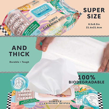 6 Packs Surface Cleaning Wipes Bleach Free, Thick & Large Dispose, All-Purpose Cleaner for Bathroom, Kitchen, Office, 600 Count Soft Flow, Biodegradable, No Scent