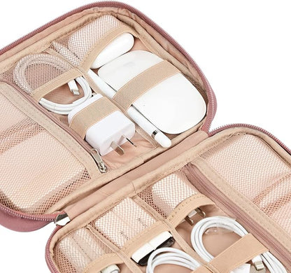 NISHEL Travel Cord Organizer, Electronic Cable Accessories Storage Bag | Bag for chargers, cables, phones, hard drives, USB devices and SD cards, ideal for travel and daily use, Rosewood-Pink