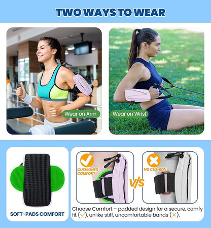 HiRui Cell Phone Holder Arm Bag & Wrist Bag for Phone, Sports Running Armband for Gym & Cycling, Compatible with iPhone 17/17Pro/Plus/16/15 Samsung Galaxy All Phones, Reflective & Adjustable (Purple)