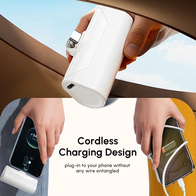Mini USB C Power Bank for iPhone 17, 4800mah Compact Handy Portable Charger Backup Battery Pack Compatible With Samsung Note series/ iPhone 16/15 series/Samsung Galaxy Z fold series/Galaxy Flip-White