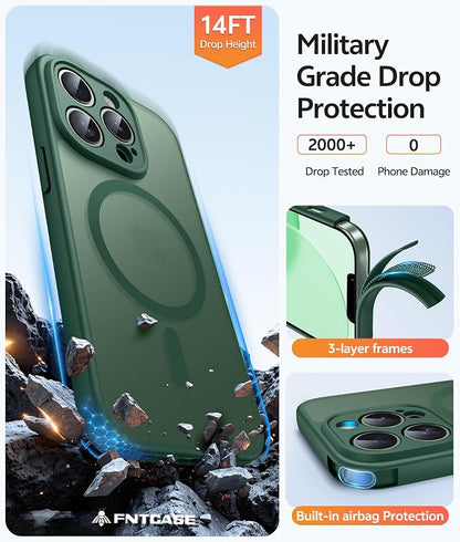 FNTCASE for iPhone 13 Pro Max Case: [Compatible with Magsafe] Translucent Matte Magnetic Phone Cover - Military Grade Drop Protection Shockproof Protective Cases - Green