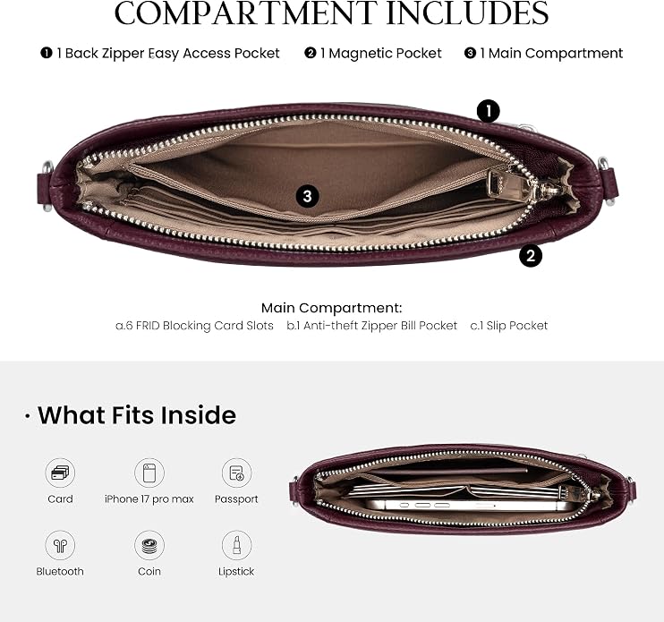 befen Genuine Leather Wristlet Wallet for Women Soft RFID Leather Clutch Purse with Built in Wallet Trendy Crossbody Bag