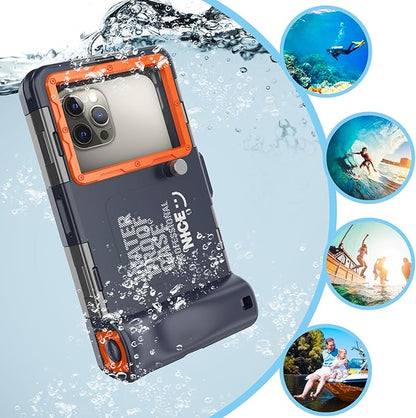 2026Underwater Snorkeling Diving Phone Case for iPhone 16/15/14/13/12/ Pro Max Galaxy S24/S23/S22.[50ft/15m] Professional Scuba Dive Waterproof Case Underwater Photo Video Cover Orange