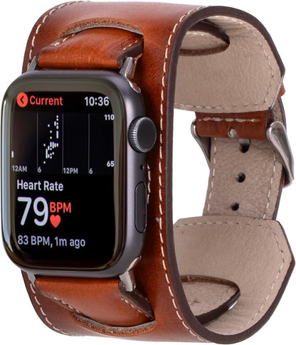 HARDISTON Cuff Watch Band Compatible with Apple 41mm for Men & Women, Handmade Genuine Leather, Compatible with iWatch Series 11 10 9 8 7 6 5 4 3 2 1 SE Ultra, Wrist Bracelet Band, Medium/Band-Amber