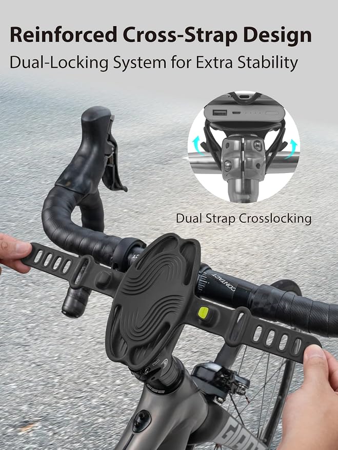 Bone Bike Tie 6 Pro-Pack, 2-in-1 Bike Phone and Charger Mount for Stem, Scratch-Free & Shock-Absorbing Silicone with Dual-Strap Protection, Cycling Holder for 4.7"–7.2" Smartphones and Power Banks