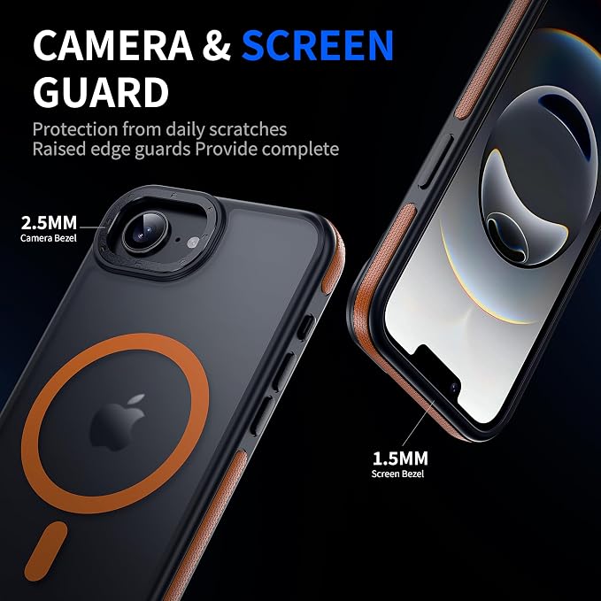 Strong Magnetic for iPhone 16E/17E Case [5X Military-Grade Protection] Compatible with fit MagSafe Shockproof Translucent Slim Thin Case for iPhone 16E-6.1", Orange Bumper