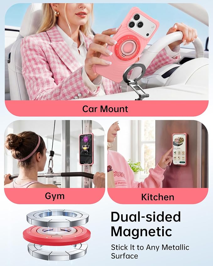 SYNCWIRE Magnetic Phone Ring Holder for MagSafe, 360° Rotation Dual Sided Magnet Grip Cell Phone Ring Stand Finger Kickstand Compatible with iPhone 17 16 15 14 13 12 Pro Max fits MagSafe