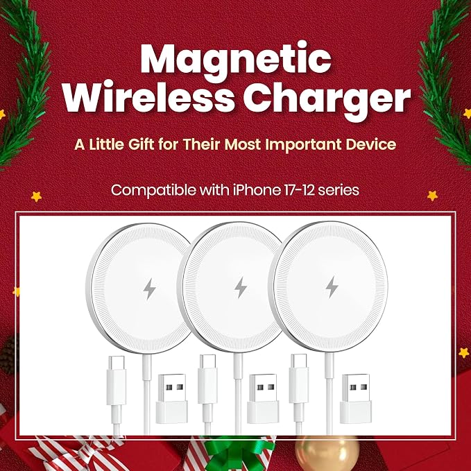 3Pack Magnetic Wireless Charging Pad: 15W Fast Qi Wireless Charger for iPhone 17 16 15 14 13 12 Series Series & AirPods 4 3 2 Pro 3,Strong Magnet Slim Portable for Travel Home,Case-Friendly, White