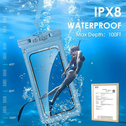 2 Pack IPX8 Waterproof Phone Pouch for iPhone 16/15/14/13 Pro Max Plus (7.2 Inch) - Swimming, Diving, Snorkeling, Snowproof - Touchscreen Friendly Underwater Photography Dry Bag (Blue&Blue)