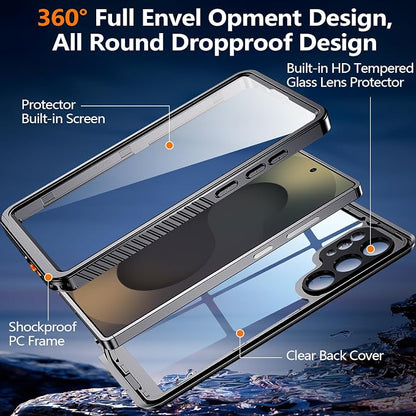 MOZOTER for Samsung Galaxy S25 Ultra Case Waterproof,[IPX8 Underwater Case][Full Body Shockproof & Military Dropproof]Built-in Screen Protector Clear Sound Quality for Samsung S25 Ultra 6.9 inch-Black