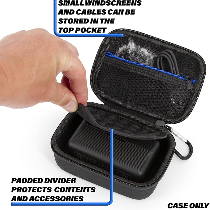 CASEMATIX Travel Case Compatible With DJI Mic 2 Wireless Microphone Kit or Original - Compact Lavalier Microphone Protection to Carry Lav Mic in Charging Case and Small Accessories
