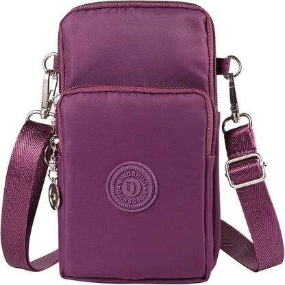 Cell Phone Armband Bag Purse with Crossover Body Shoulder Strap for Samsung Galaxy Z Fold 3 S22 Ultra S21 FE A03S A12 A32 5G A42 5G A52 5G A72 XCover Pro, Moto E G Pure Play G9 Power Pixel 6 (Purple)