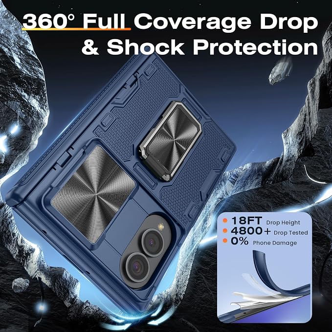 VEGO for Galaxy Fold 8 Case with Rugged Kickstand & Screen Protector, Blue | Hinge Protection[Rotating Stand][Slide Camera Cover]Hard PC Shockproof Protective Case for Samsung Z Fold 8