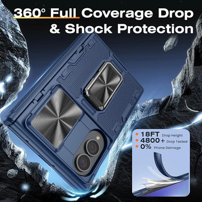 VEGO for Galaxy Fold 8 Case with Rugged Kickstand & Screen Protector, Blue | Hinge Protection[Rotating Stand][Slide Camera Cover]Hard PC Shockproof Protective Case for Samsung Z Fold 8